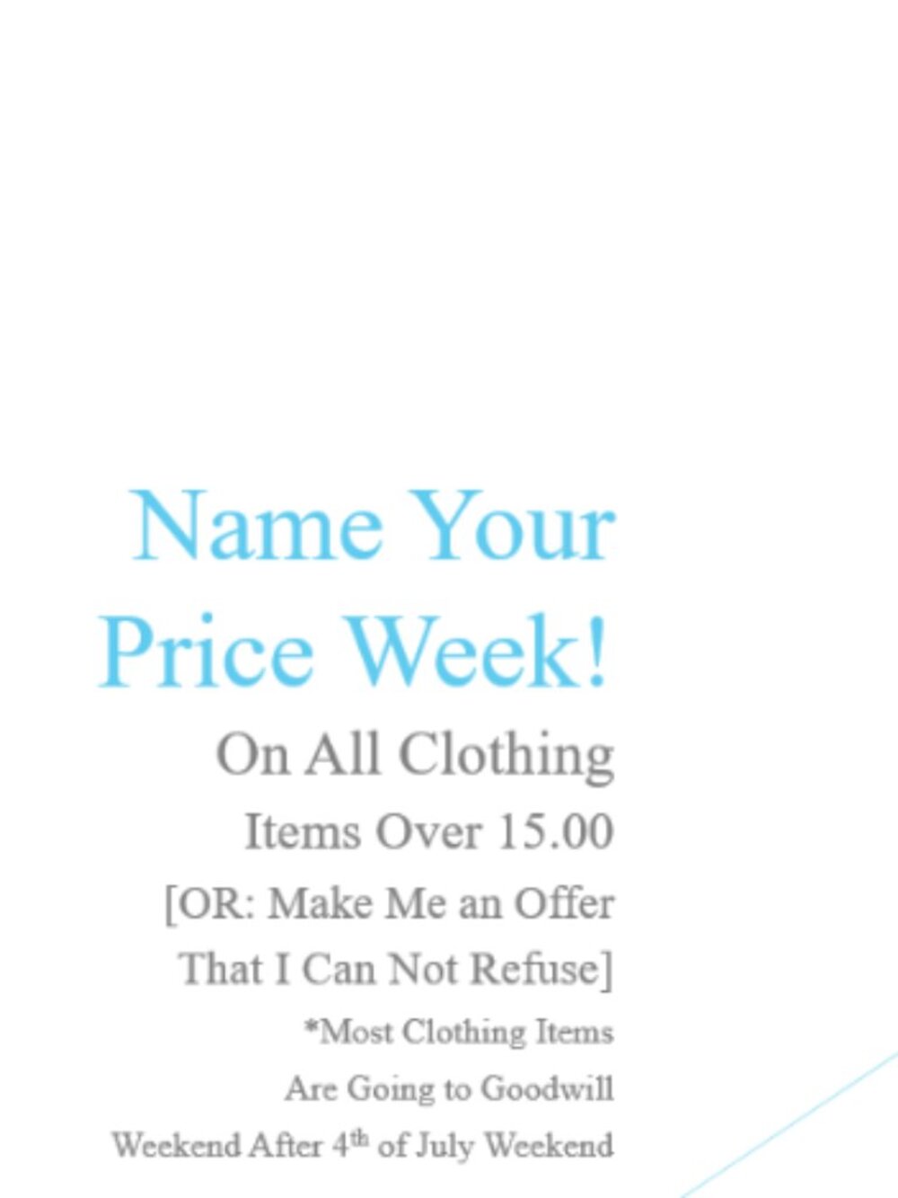 Name Your Price Week!